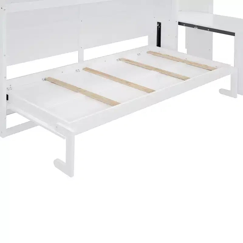 Lit escamotable double avec tiroirs et bureau, cadre de lit mural avec armoire de rangement et étagères, lit escamotable double pour bureau à domicile