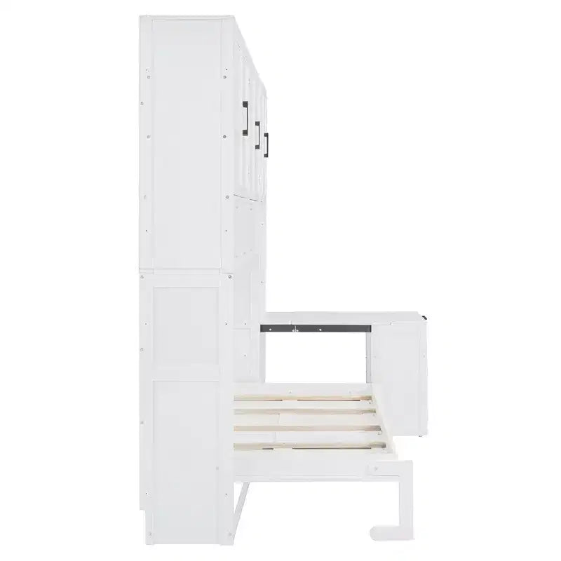 Lit escamotable double avec tiroirs et bureau, cadre de lit mural avec armoire de rangement et étagères, lit escamotable double pour bureau à domicile