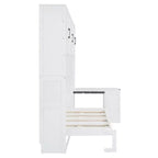 Lit escamotable double avec tiroirs et bureau, cadre de lit mural avec armoire de rangement et étagères, lit escamotable double pour bureau à domicile