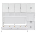 Lit escamotable double avec tiroirs et bureau, cadre de lit mural avec armoire de rangement et étagères, lit escamotable double pour bureau à domicile