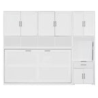 Lit escamotable double avec tiroirs et bureau, cadre de lit mural avec armoire de rangement et étagères, lit escamotable double pour bureau à domicile