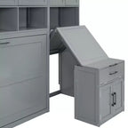 Lit escamotable double avec tiroirs et bureau, cadre de lit mural avec armoire de rangement et étagères, lit escamotable double pour bureau à domicile