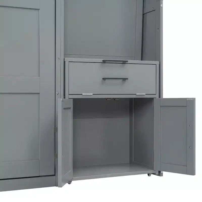 Lit escamotable double avec tiroirs et bureau, cadre de lit mural avec armoire de rangement et étagères, lit escamotable double pour bureau à domicile