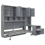 Lit escamotable double avec tiroirs et bureau, cadre de lit mural avec armoire de rangement et étagères, lit escamotable double pour bureau à domicile