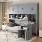 Twin Murphy Bed Frame with Drawers and Desk, Wall Bed Frame with Storage Cabinet and Shelves, Twin Size Folding Murphy Bed for Home Office