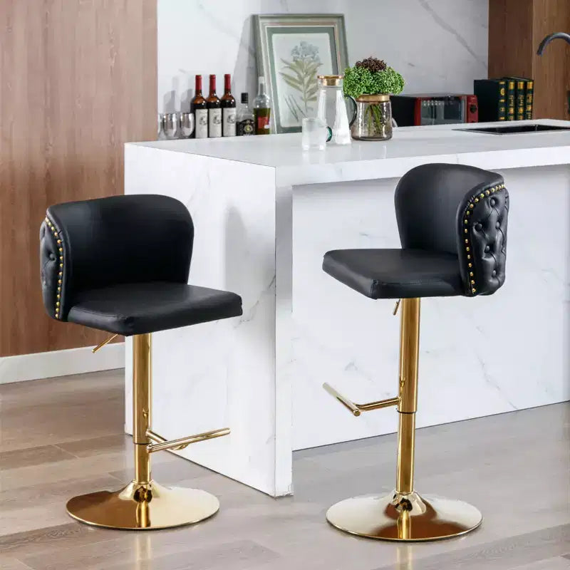 Tabourets de bar pivotants Okak avec hauteur d'assise réglable, lot de 2, tabourets de bar à hauteur de comptoir rembourrés avec dossier capitonné pour pub à domicile