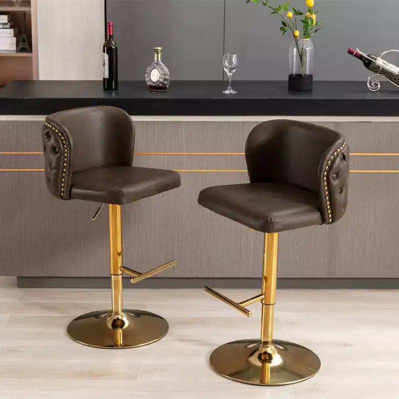 Tabourets de bar pivotants Okak avec hauteur d'assise réglable, lot de 2, tabourets de bar à hauteur de comptoir rembourrés avec dossier capitonné pour pub à domicile