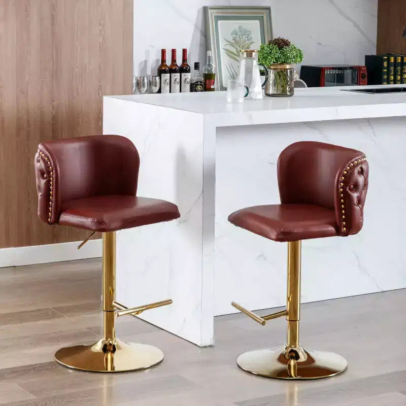 Tabourets de bar pivotants Okak avec hauteur d'assise réglable, lot de 2, tabourets de bar à hauteur de comptoir rembourrés avec dossier capitonné pour pub à domicile