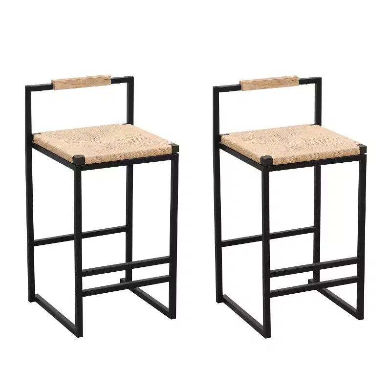 Okak 25 Tabourets de bar en corde de papier tressée avec dossier et repose-pieds, lot de 2, Tabourets de comptoir pour table à manger et îlot de cuisine, Naturel