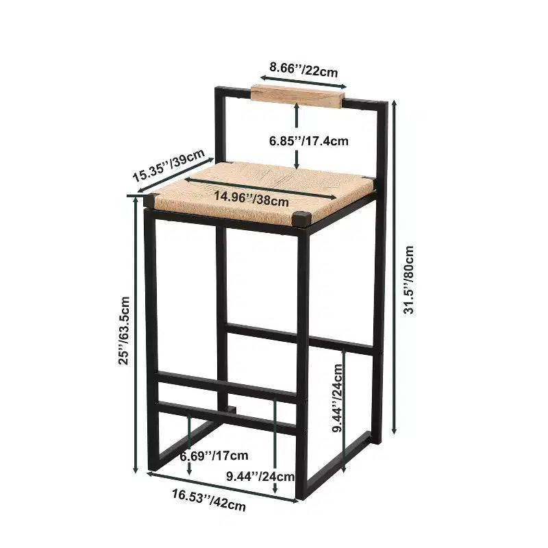 Okak 25 Tabourets de bar en corde de papier tressée avec dossier et repose-pieds, lot de 2, Tabourets de comptoir pour table à manger et îlot de cuisine, Naturel
