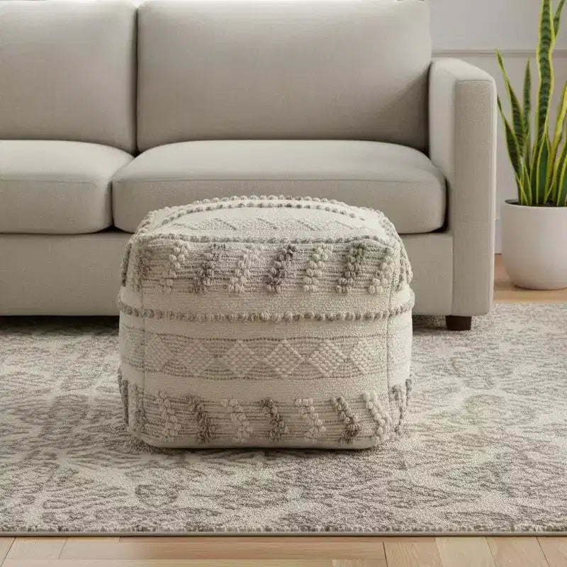 HomeRoots Pouf Ottomane Rayé Coton et Laine Ivoire et Naturel 18