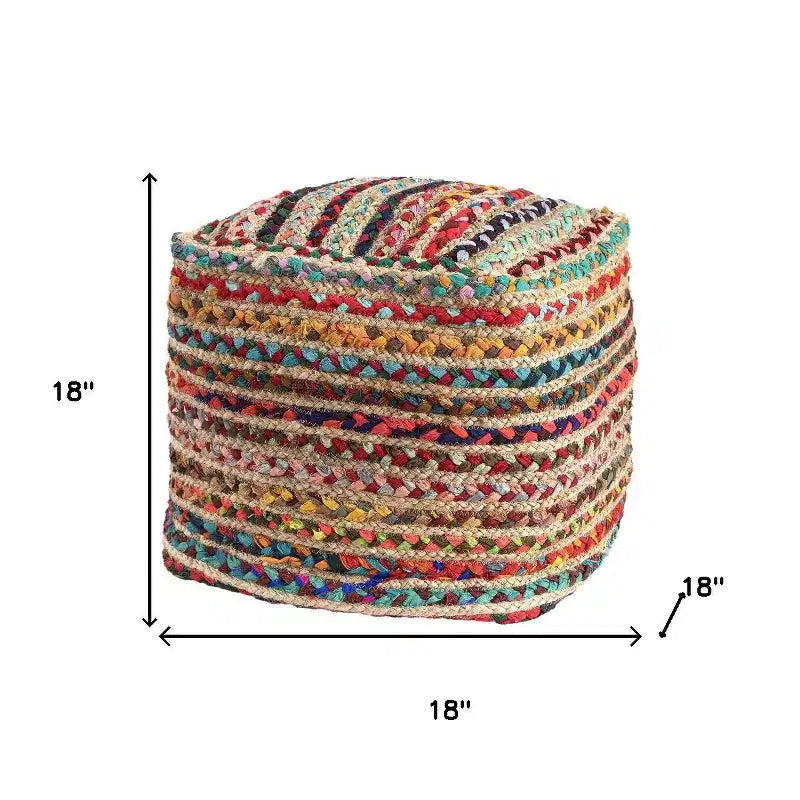 HomeRoots Pouf-Ottoman Rayé en Jute et Polyester Tressé Naturel et Arc-en-ciel 18