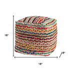 HomeRoots Pouf-Ottoman Rayé en Jute et Polyester Tressé Naturel et Arc-en-ciel 18