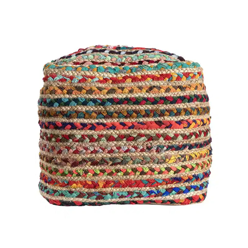 HomeRoots Pouf-Ottoman Rayé en Jute et Polyester Tressé Naturel et Arc-en-ciel 18