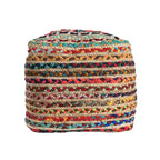 HomeRoots Pouf-Ottoman Rayé en Jute et Polyester Tressé Naturel et Arc-en-ciel 18