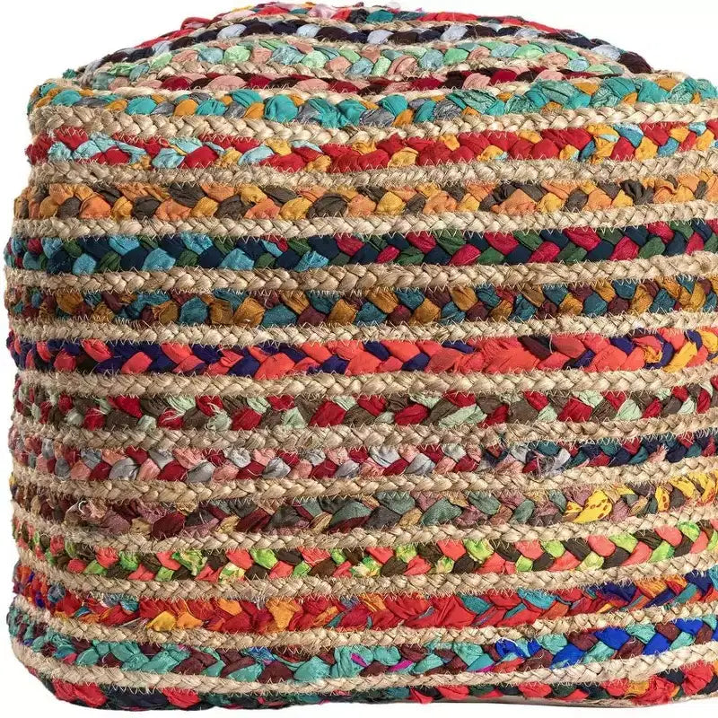 HomeRoots Pouf-Ottoman Rayé en Jute et Polyester Tressé Naturel et Arc-en-ciel 18