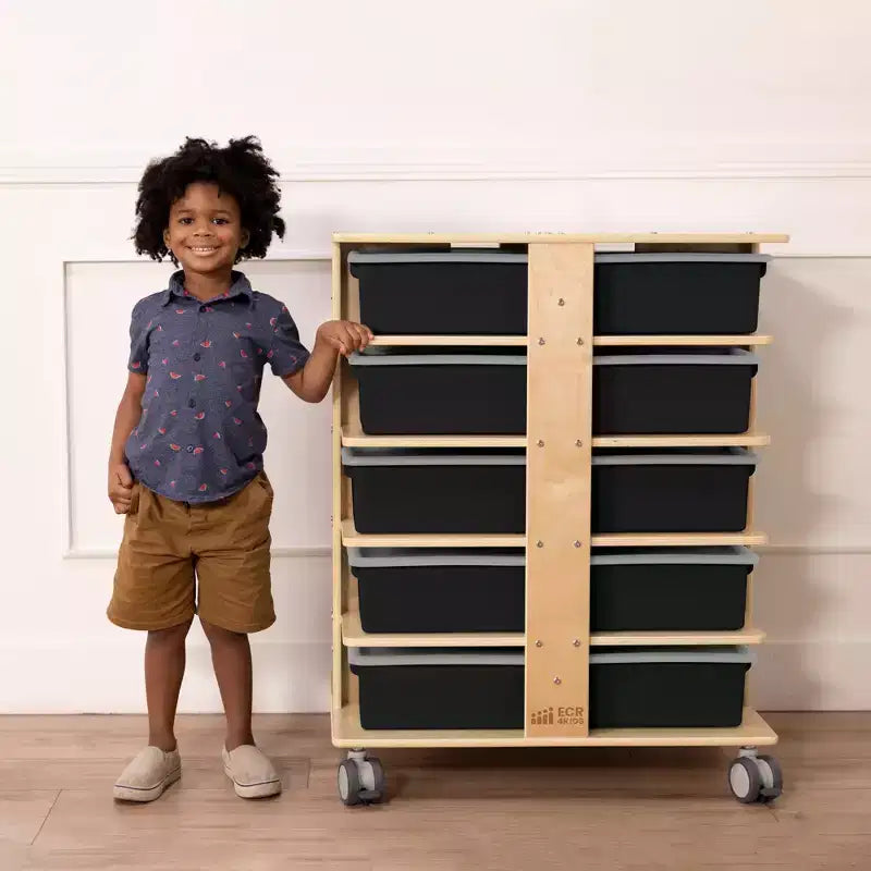 Tour de rangement mobile à 20 compartiments ECR4Kids et 20 bacs de rangement, 5x4, Meubles pour enfants