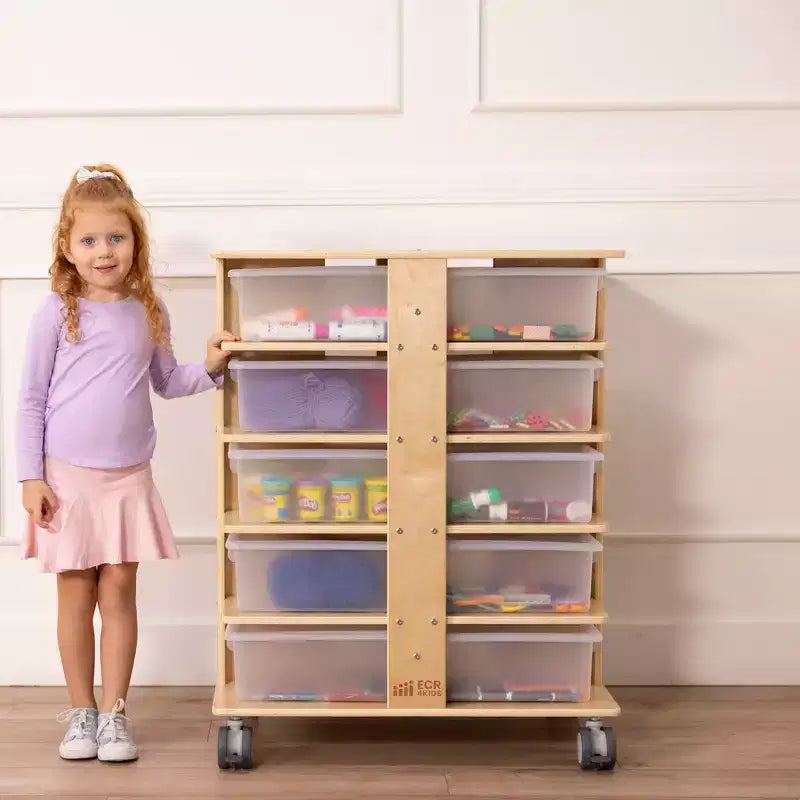 Tour de rangement mobile à 20 compartiments ECR4Kids et 20 bacs de rangement, 5x4, Meubles pour enfants