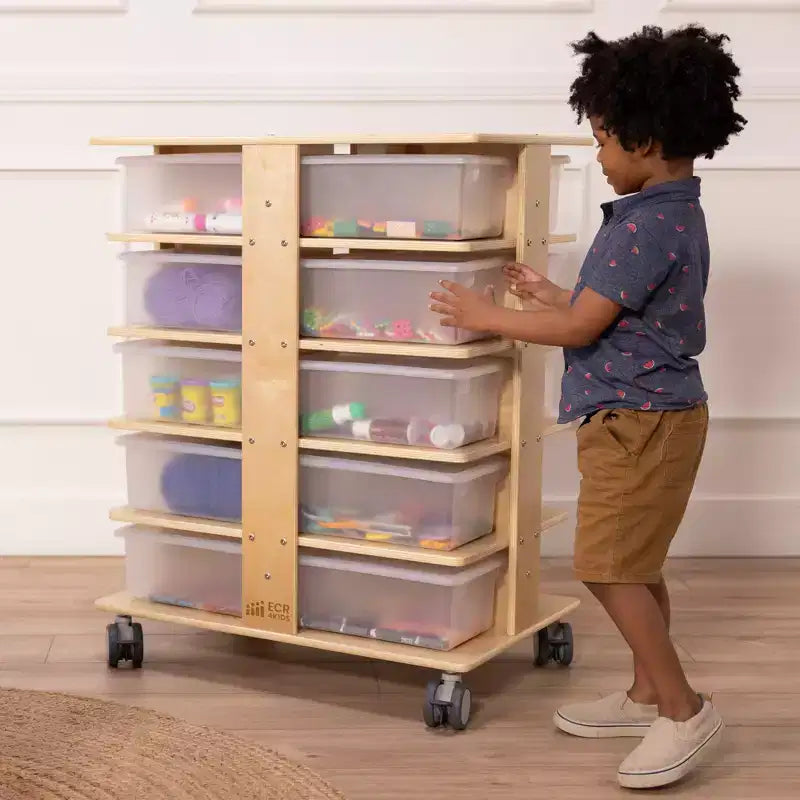 Tour de rangement mobile à 20 compartiments ECR4Kids et 20 bacs de rangement, 5x4, Meubles pour enfants