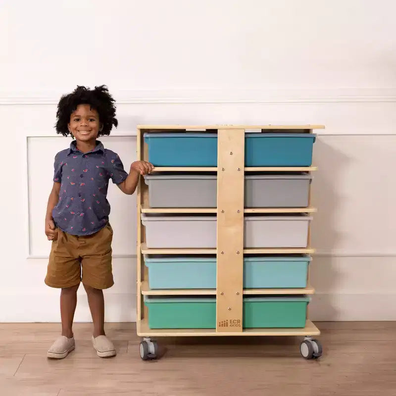Tour de rangement mobile à 20 compartiments ECR4Kids et 20 bacs de rangement, 5x4, Meubles pour enfants