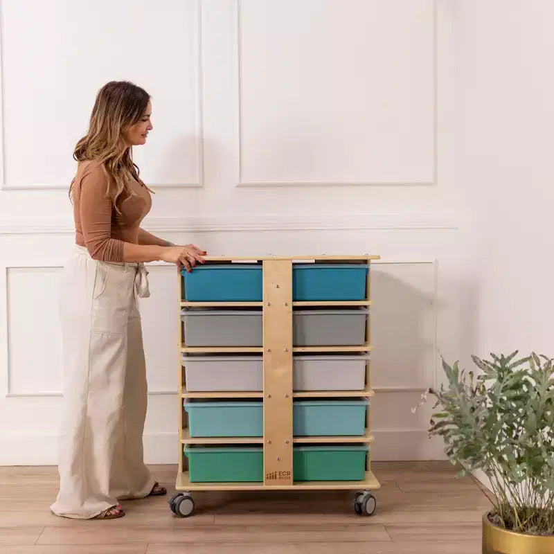 Tour de rangement mobile à 20 compartiments ECR4Kids et 20 bacs de rangement, 5x4, Meubles pour enfants