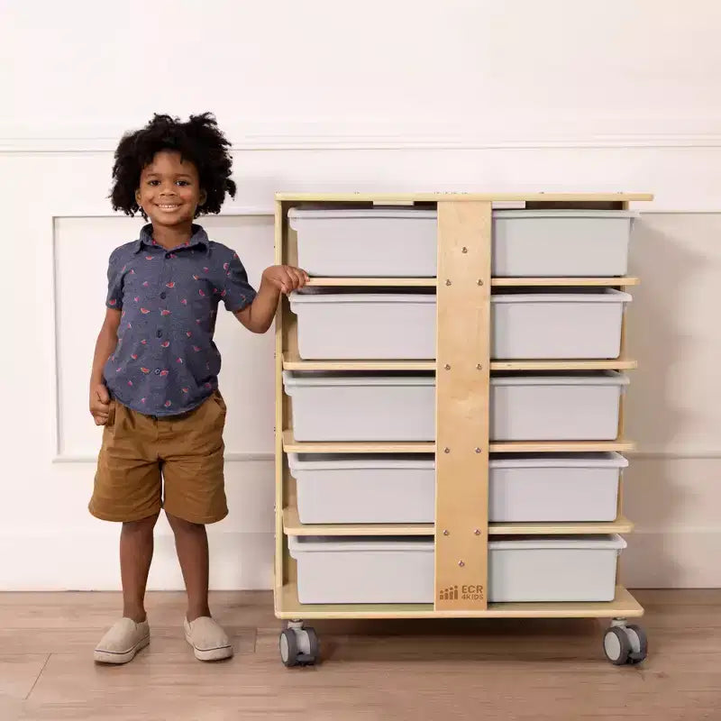 Tour de rangement mobile à 20 compartiments ECR4Kids et 20 bacs de rangement, 5x4, Meubles pour enfants