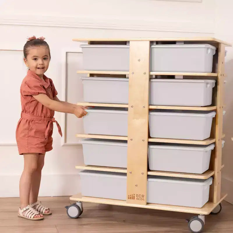 Tour de rangement mobile à 20 compartiments ECR4Kids et 20 bacs de rangement, 5x4, Meubles pour enfants