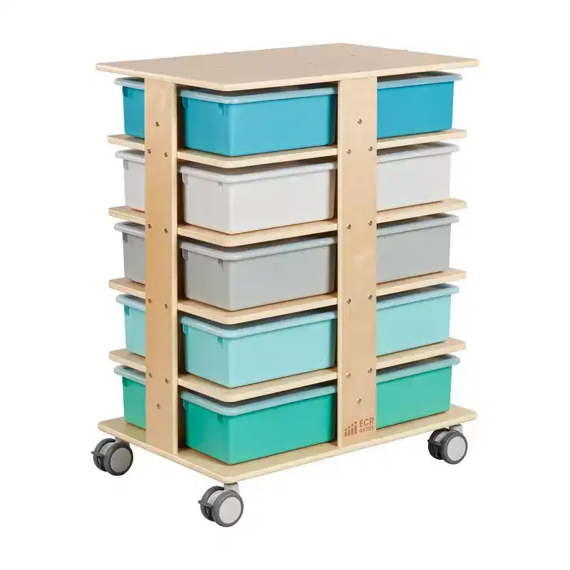 Tour de rangement mobile à 20 compartiments ECR4Kids et 20 bacs de rangement, 5x4, Meubles pour enfants