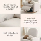 Fauteuil inclinable et pivotant Nami de Babyletto avec port USB