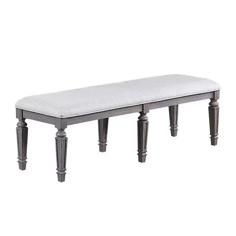 Banc de salle à manger Royal Hampton avec pieds tournés, bois gris et tissu de 64 pouces