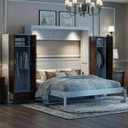 Lit escamotable mural double/grand format avec placard, lit escamotable pliable avec tiroirs de rangement et bureau pour chambre d'amis/bureau