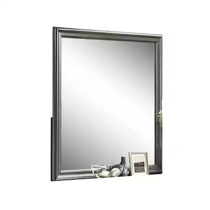 Miroir de commode Royal Hampton, gris foncé, cadre en bois massif carré de 96,5 cm