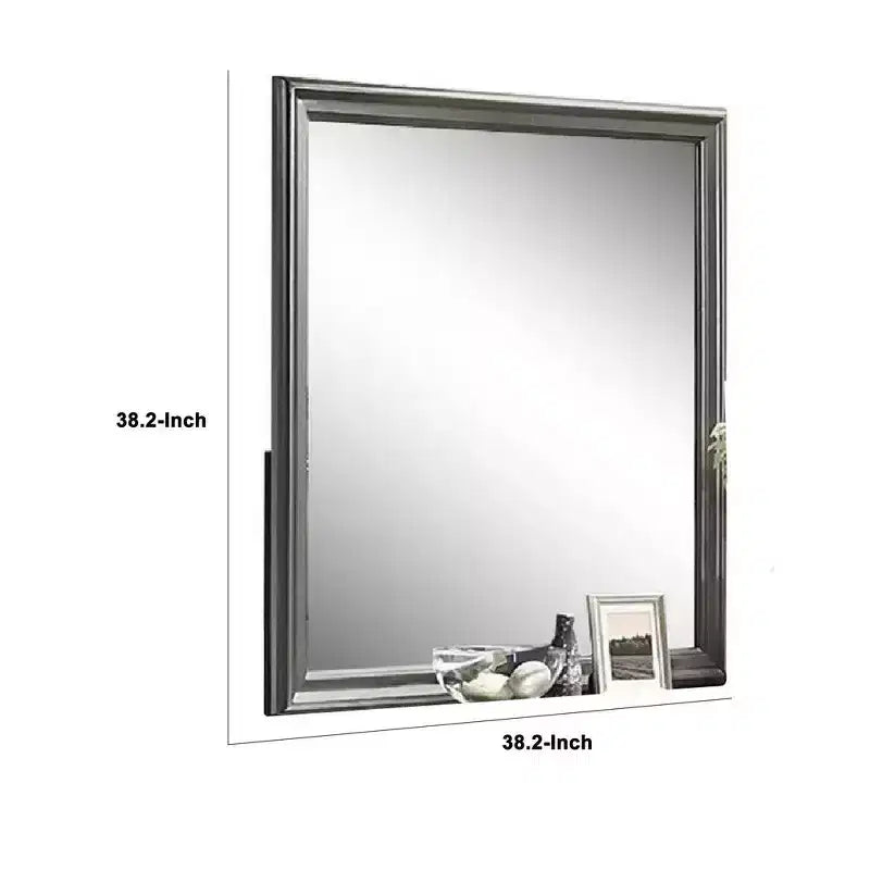 Miroir de commode Royal Hampton, gris foncé, cadre en bois massif carré de 96,5 cm