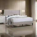 Royal Hampton Queen Size Bed with Tufted Headboard, Brown Burlap Upholstery, Wood