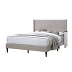 Lit Queen Size Royal Hampton avec tête de lit capitonnée, revêtement en toile de jute marron, bois