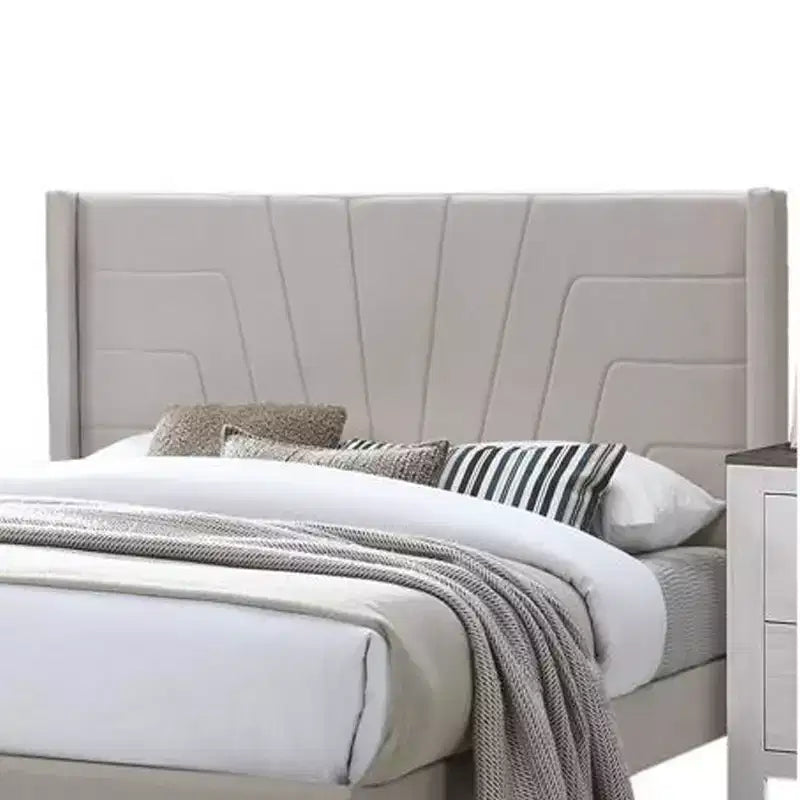 Lit Queen Size Royal Hampton avec tête de lit capitonnée, revêtement en toile de jute marron, bois