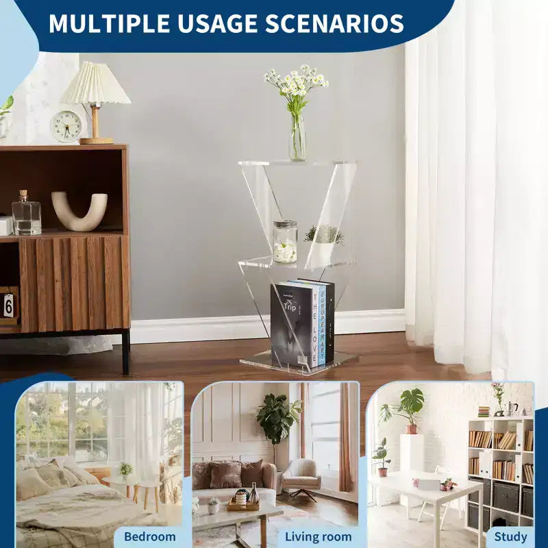Étagère à livres en acrylique à 3 niveaux en forme d'arbre, étagère murale transparente, étagère polyvalente pour salon, salle de bain, organisateur de présentation de bureau