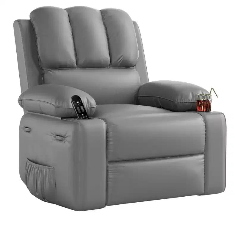 Fauteuil inclinable manuel surdimensionné avec vibrations apaisantes et chaleur lombaire, fauteuil large avec porte-gobelets pour le salon