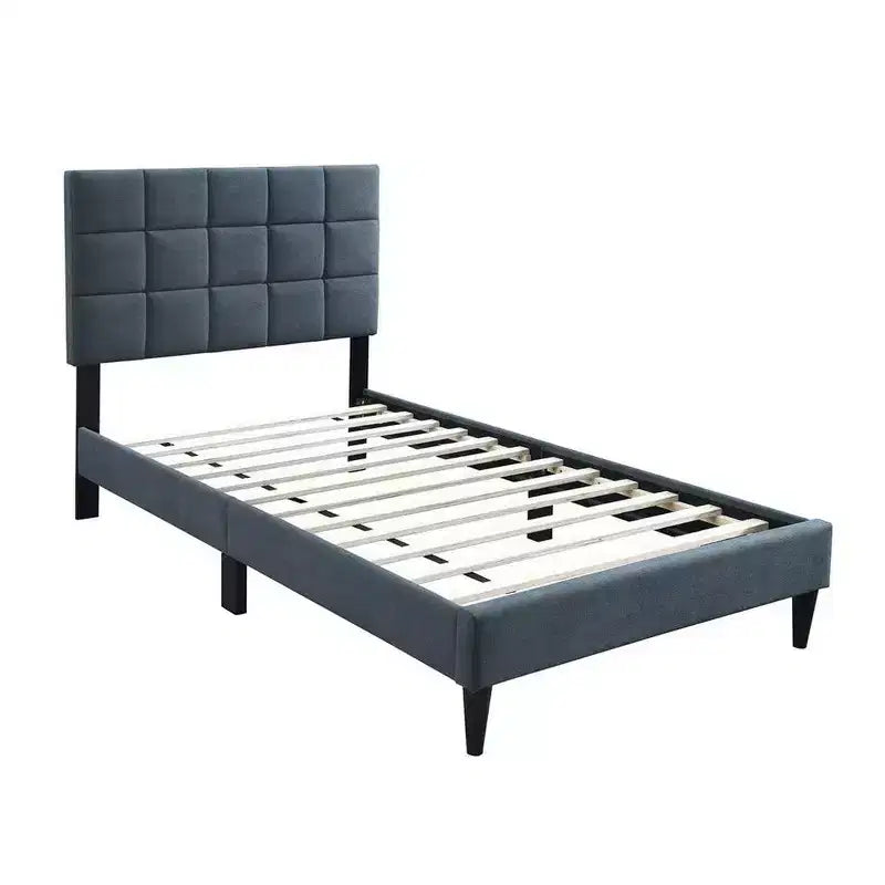 Lit jumeau Royal Hampton, revêtement en lin gris anthracite touffeté couleur biscuit doux
