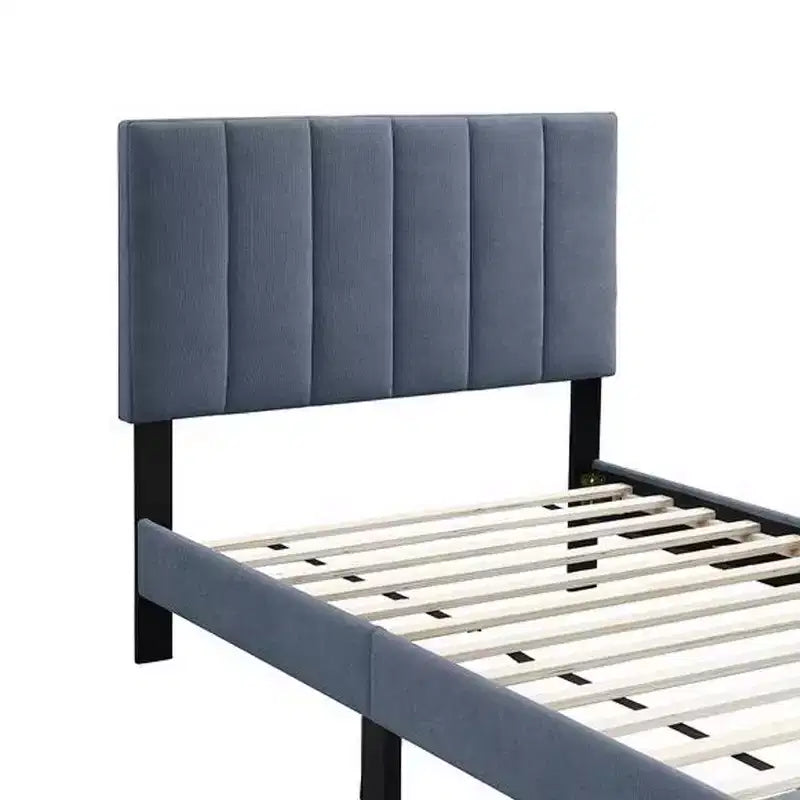 Lit double Royal Hampton, revêtement en lin gris anthracite doux capitonné