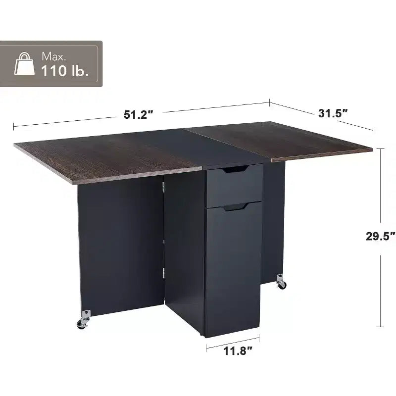 Table à manger pliante GustoWave peu encombrante avec rangement à 2 niveaux - Extensible, rectangulaire, pour la cuisine ou le bureau