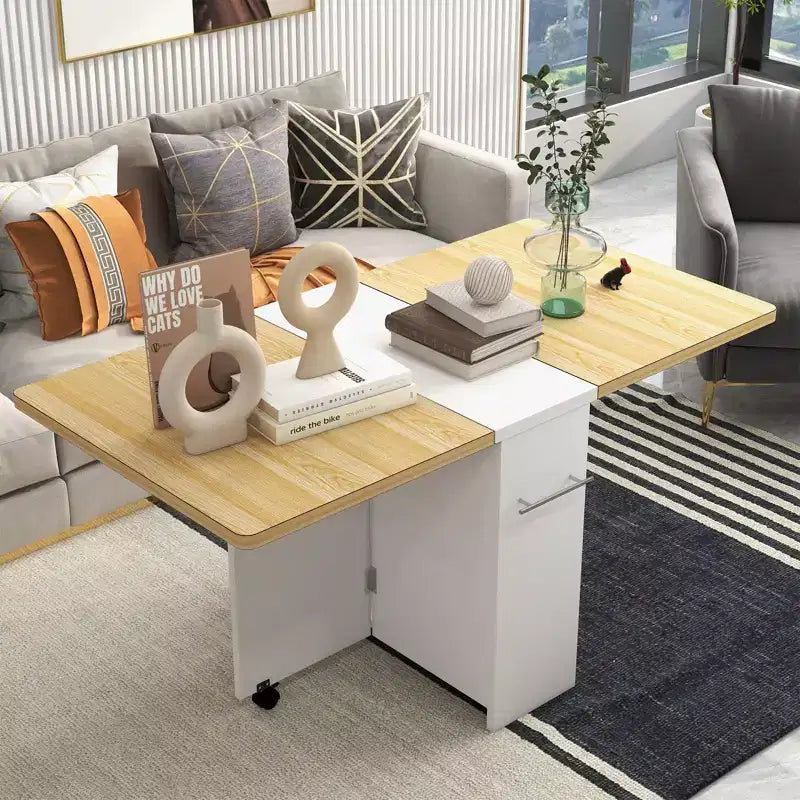 Table à manger pliante GustoWave peu encombrante avec rangement à 2 niveaux - Extensible, rectangulaire, pour la cuisine ou le bureau