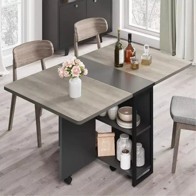 Table à manger pliante GustoWave peu encombrante avec rangement à 2 niveaux - Extensible, rectangulaire, pour la cuisine ou le bureau