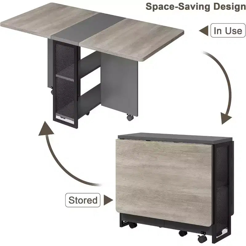 Table à manger pliante GustoWave peu encombrante avec rangement à 2 niveaux - Extensible, rectangulaire, pour la cuisine ou le bureau