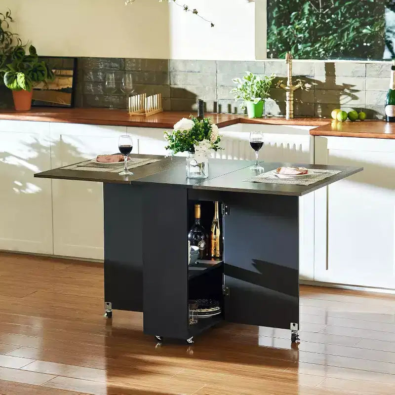 Table à manger pliante GustoWave peu encombrante avec rangement à 2 niveaux - Extensible, rectangulaire, pour la cuisine ou le bureau