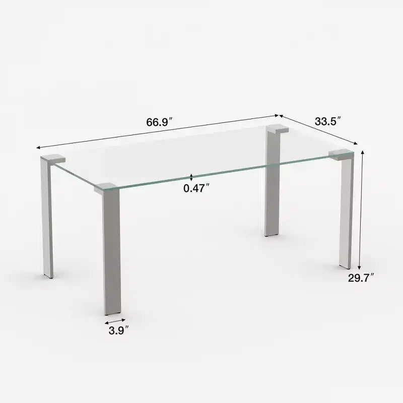 Table de salle à manger moderne Luck Live en verre trempé avec pieds en acier inoxydable, table rectangulaire 6 à 8 places pour salle à manger, salon