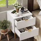 Table de chevet moderne cannelée avec 2 tiroirs, table de chevet dorée et en bois, petite table d'appoint, bout de canapé pour chambre à coucher, salon