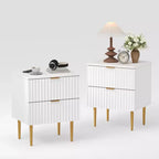 Table de chevet moderne cannelée avec 2 tiroirs, table de chevet dorée et en bois, petite table d'appoint, bout de canapé pour chambre à coucher, salon