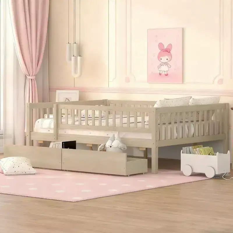 Lit de repos double Luxystar en bois avec deux tiroirs pour chambre d'enfant et chambre d'amis
