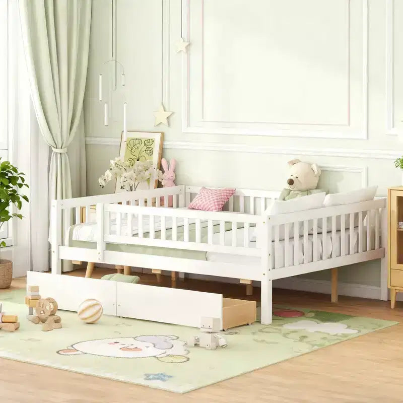 Lit de repos double Luxystar en bois avec deux tiroirs pour chambre d'enfant et chambre d'amis
